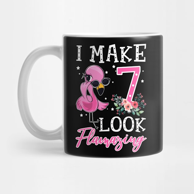 Kids I Make 7 Look Flamazing Flamingo Birthday T-Shirt by Bensonn